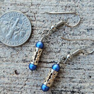 Delicate Ocean Blue Earrings, Silver